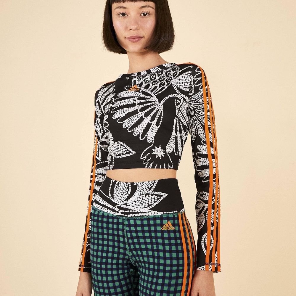 adidas Women's FARM Rio Crop Long-Sleeve Top-Black/Orange